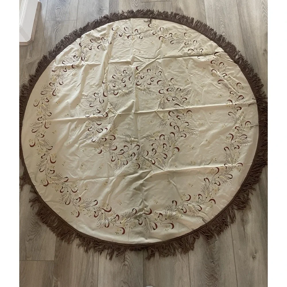 Vtg Boho Fringe Tablecloth Round 60